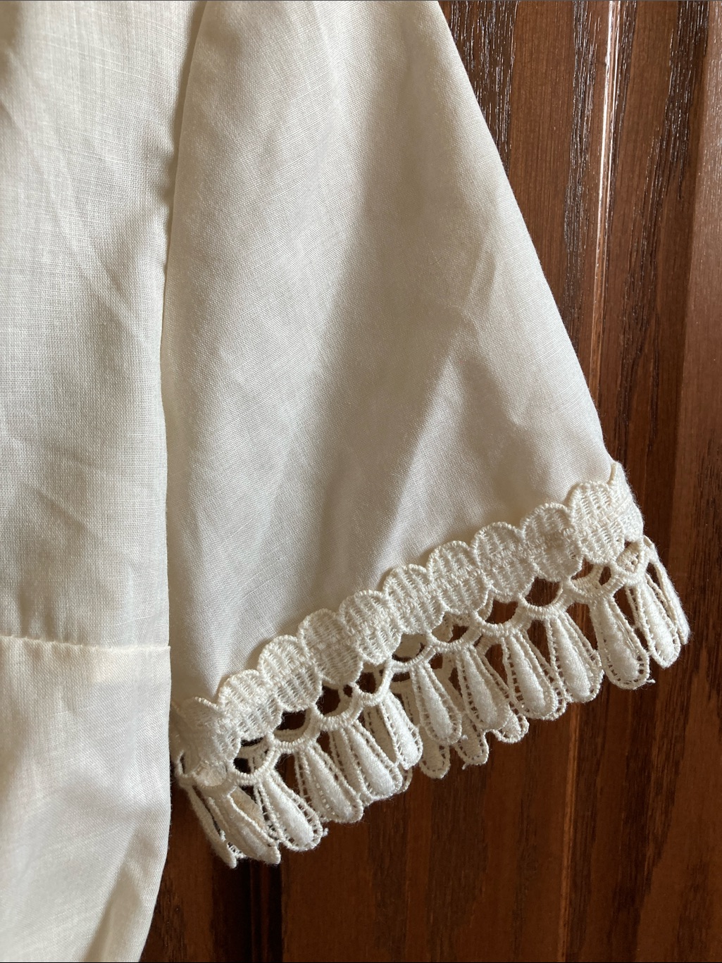 Vintage 70s 80s Dacron Dirndl Blouse Crop Top Cream Lace Trachten Oktoberfest — image 7 of 7